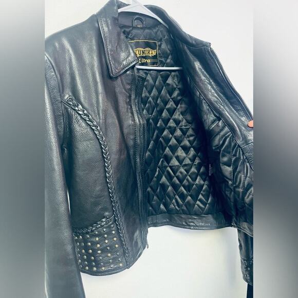 VINTAGE UNIK 100% Genuine Leather Motorcycle Heavy Jacket with Studded Detail - Picture 4 of 10